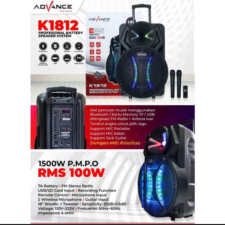 Advance K1812 Speaker Meeting 18 inch With 2 Mic Bluetooth Garansi Resmi 1 Tahun - Image 6