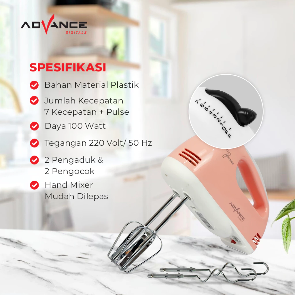 Advance Hand Mixer MX133 Alat Pengocok Telor Pengaduk Adonan 7 Kecepatan Garansi Resmi 1 Tahun - Image 2