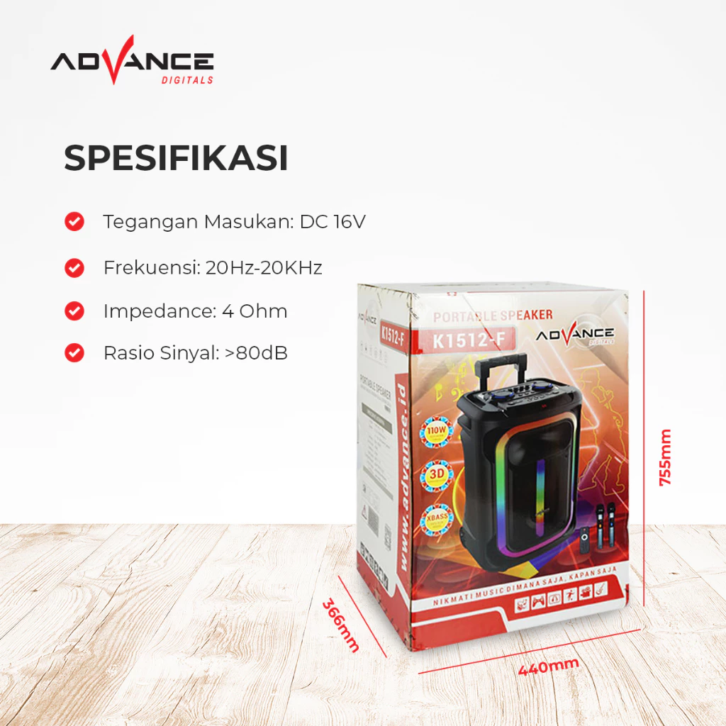 Advance K1512-F Speaker Meeting Bluetooth Salon Aktif 15" Gratis 2 Mic Karoke - Image 4