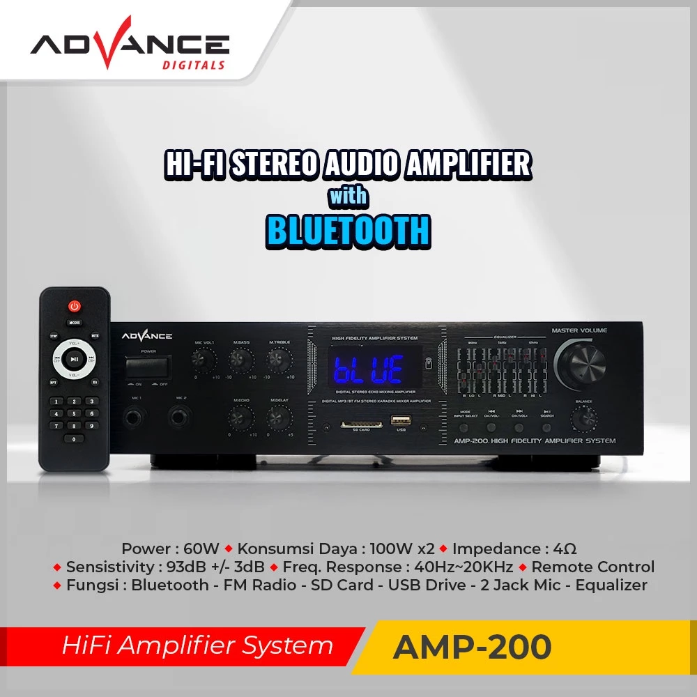 ADVANCE AMP-200 High Fidelity Amplifier Sound System Ampli Karaoke Equalizer Bluetooth Stereo Amplifier - Image 3