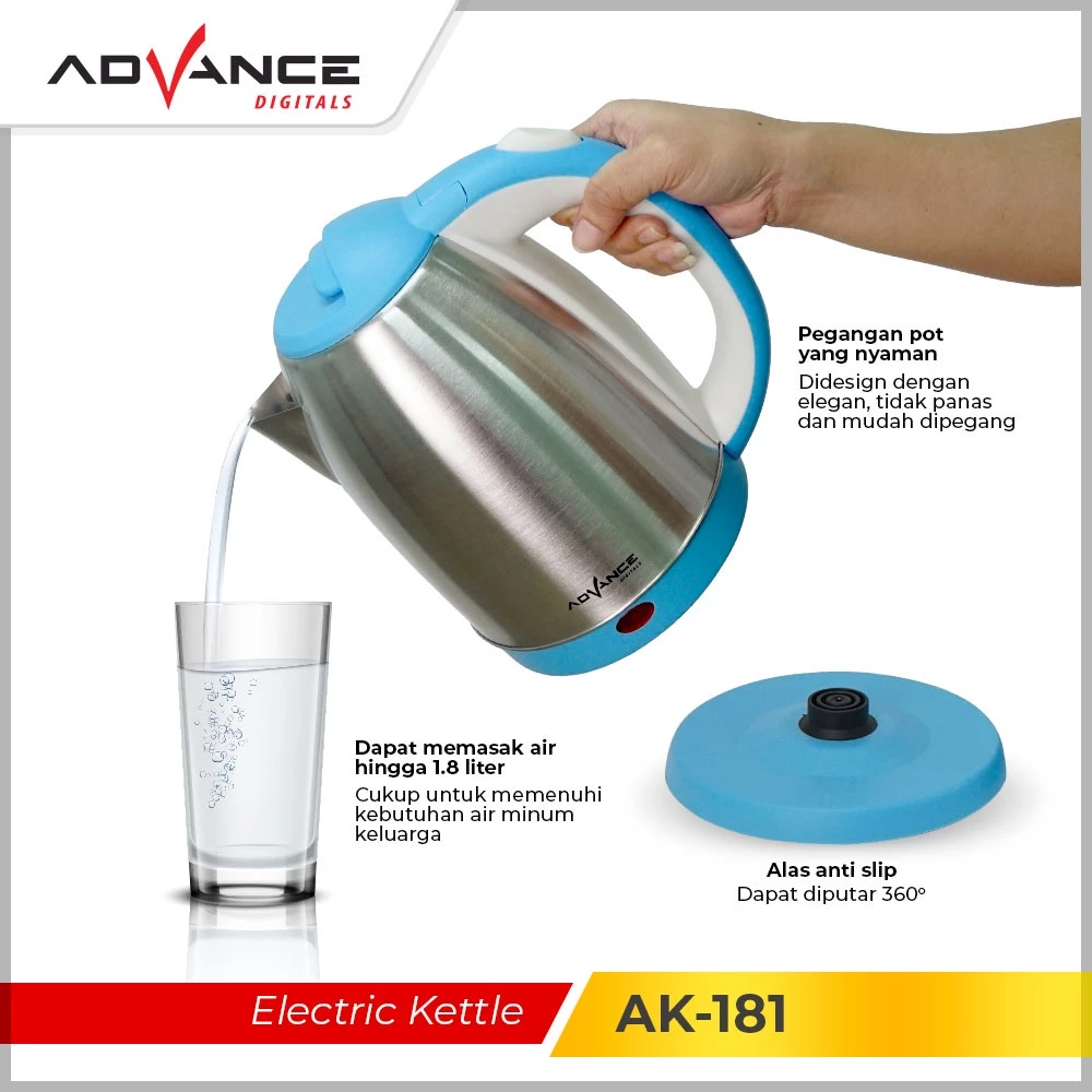 KETEL/ TEKO LISTRIK ADVANCE AK-181 KAPASITAS 1,8 LITER HEMAT LISTRIK - Image 2