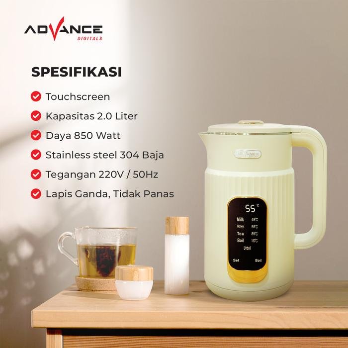 KETEL/ TEKO LISTRIK ADVANCE AK-302 WHITE, KAPASITAS 2 LITER ELECTRIC KETTLE TOUCHSCREEN 850 WATT GARANSI RESMI 1 TAHUN - Image 3
