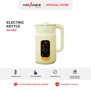 KETEL/ TEKO LISTRIK ADVANCE AK-302 WHITE, KAPASITAS 2 LITER ELECTRIC KETTLE TOUCHSCREEN 850 WATT GARANSI RESMI 1 TAHUN