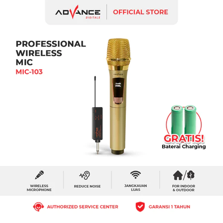Advance Mic103 Microphone Profesional Mic Wireless Gold Bisa di Charger Garansi 1 tahun