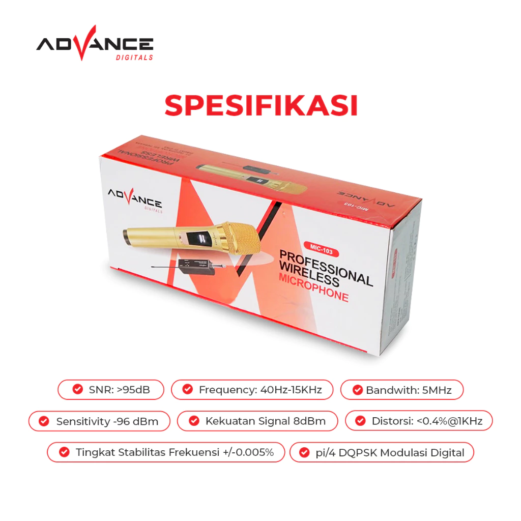 Advance Mic103 Microphone Profesional Mic Wireless Gold Bisa di Charger Garansi 1 tahun - Image 3