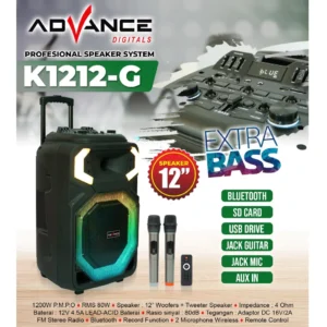 Advance K1212G Speaker Bluetooth Portable 12 inch Extra Bass GRATIS 2 Mic Wireless Garansi 1 Tahun