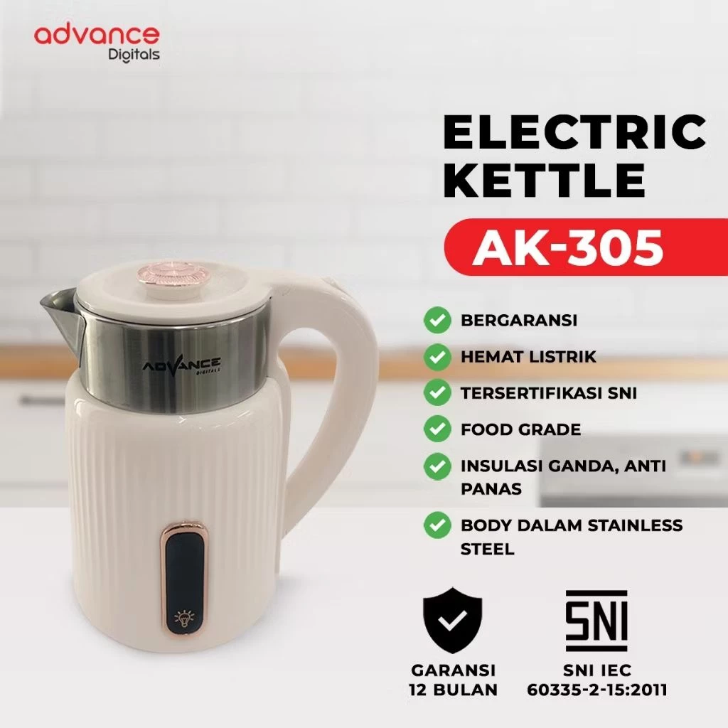 Ketel / Teko Listrik Advance AK-305 Pemanas Air Kapasitas 2 Liter Garansi Resmi 1 Tahun - Image 2