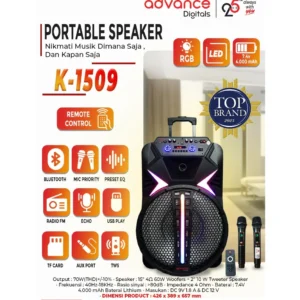 Advance K1509 Speaker Bluetooth Speaker15 inch Dual Microphone Wireless Garansi Resmi 1 Tahun