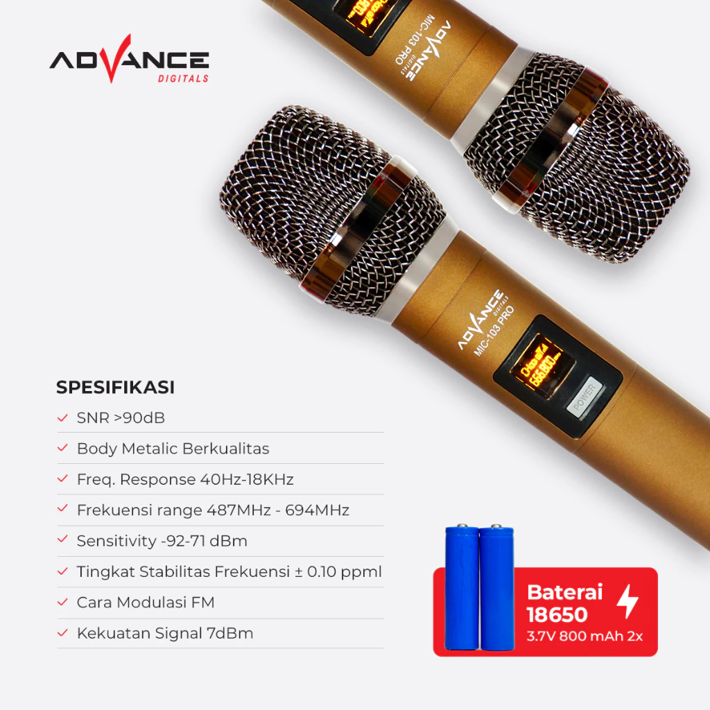Advance Mic103 PRO Microphone Profesional Mic Wireless Gold Bisa di Charger / Garansi 1 tahun - Image 2