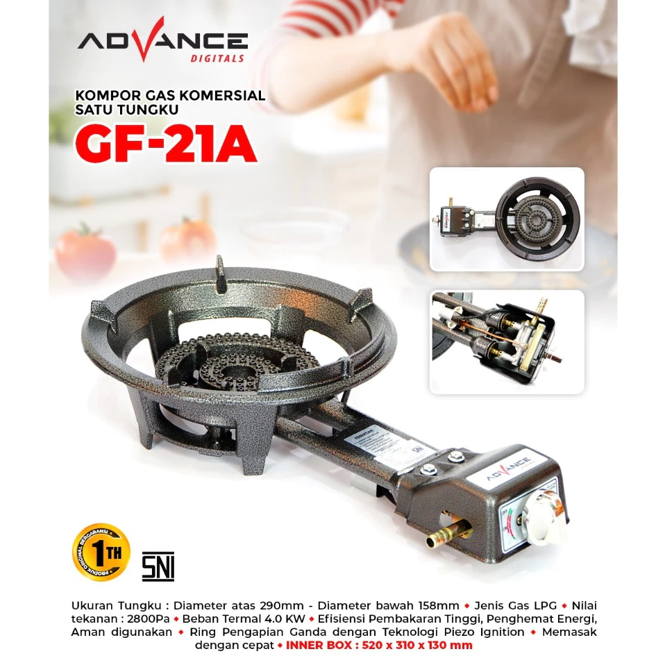 Advance GF-21A Kompor Gas Komersil 1 Tungku / Kompor Gas Api Seribu Diameter 290 mm Garansi 1 Tahun
