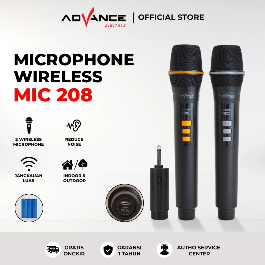 Advance Mic-208 Dual Microphone Wireless Anti Noise Garansi Resmi 1 Tahun
