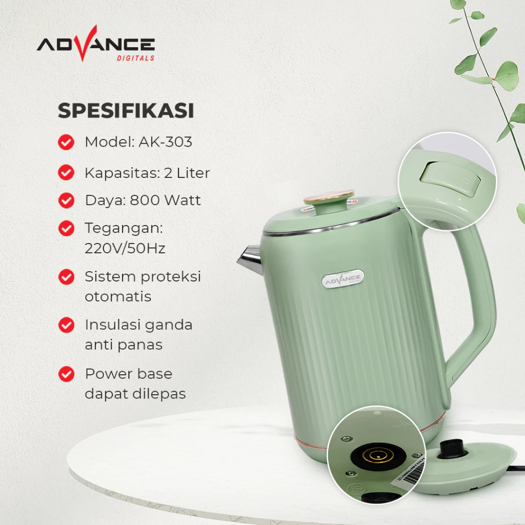 KETEL / TEKO LISTRIK ADVANCE AK-303 KAPASITAS 2 LITER GARANSI RESMI 1 TAHUN - Image 2