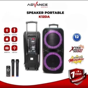 ADVANCE K12D-A Speaker Bluetooth Portable 12 Inchi Free 2 Mic Wireless Garansi Resmi