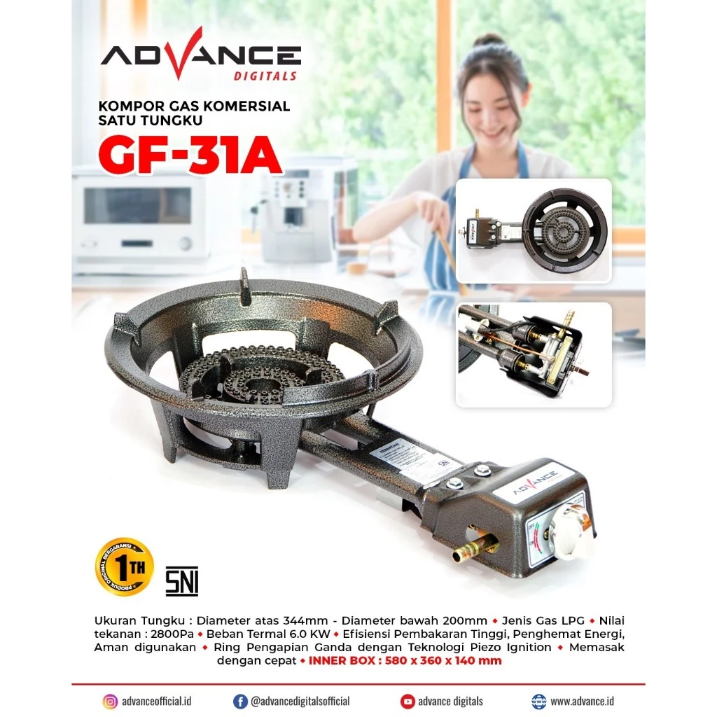 Advance GF-31A Kompor Gas Api Seribu 1 Tungku Kompor Pecel Lele Diameter 34 cm Garansi Resmi 1 Tahun