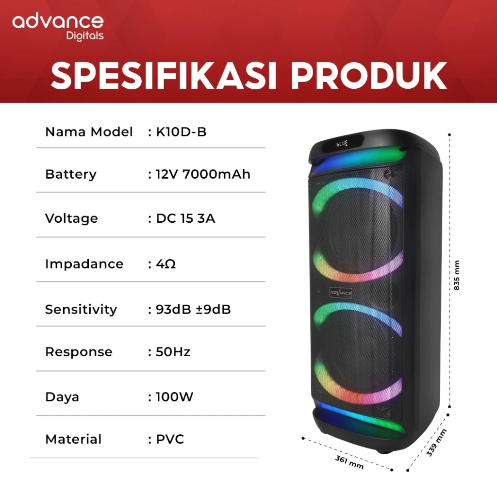 Advance Speaker K10D-B 10 inch Dual Subwoofer Free 2 Microphone Garansi Resmi 1 Tahun - Image 3