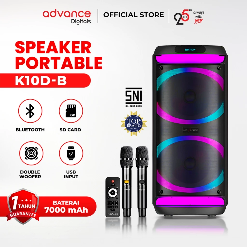 Advance Speaker K10D-B 10 inch Dual Subwoofer Free 2 Microphone Garansi Resmi 1 Tahun
