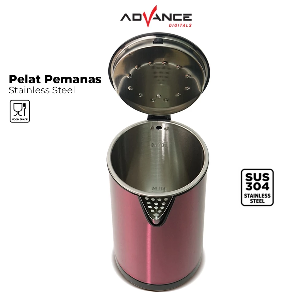 KETEL/ TEKO LISTRIK ADVANCE AK-185 KAPASITAS 1.8 LITER PEMANAS AIR STAINLESS STEEL 304 - Image 4