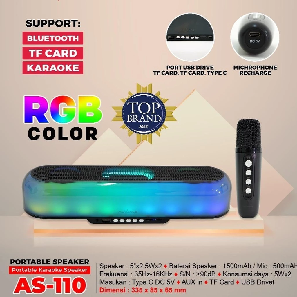 Advance AS-110 Speaker Lampu Karaoke Lengkap Speaker Bass Speaker Portable LED RGB Garansi Resmi