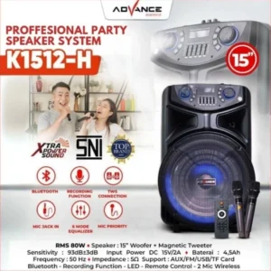 ADVANCE K1512-H Speaker Bluetooth 15 inch 2 Mic Wireless Indoor/Outdoor Garansi Resmi 12 Bulan