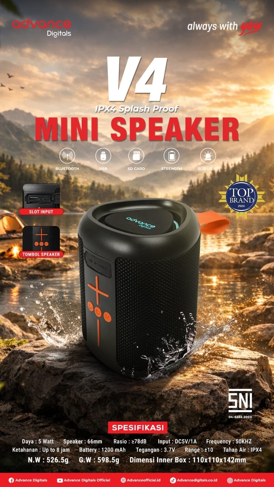 Speaker Bluetooth Portable Advance V4