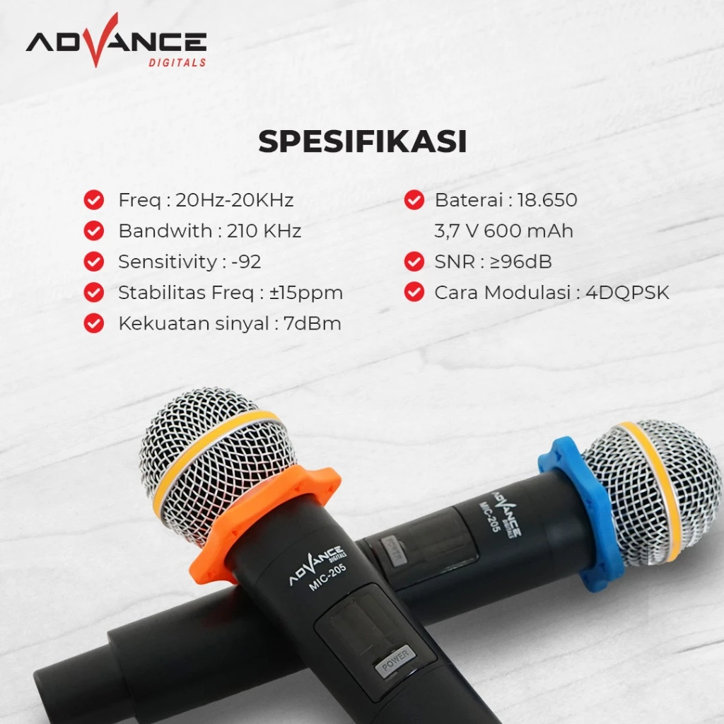 Advance Mic 205 Dual Microphone Wireless Anti Noise Garansi Resmi 1 Tahun - Image 3