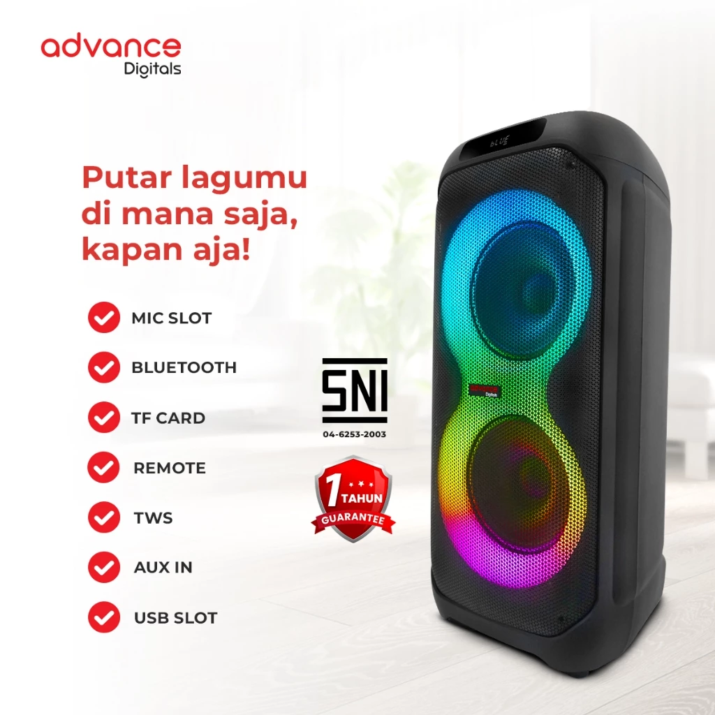 Advance Digitals K10D-A Speaker Portable Bluetooth DUAL 10 Inch Bass Kuat RMS 100W + Mic Wireless Karaoke LED RGB Bergaransi Resmi - Image 2