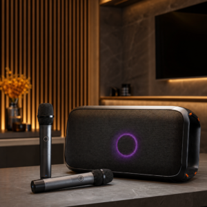 Mic karaoke dan speaker untuk hiburan dan usaha
