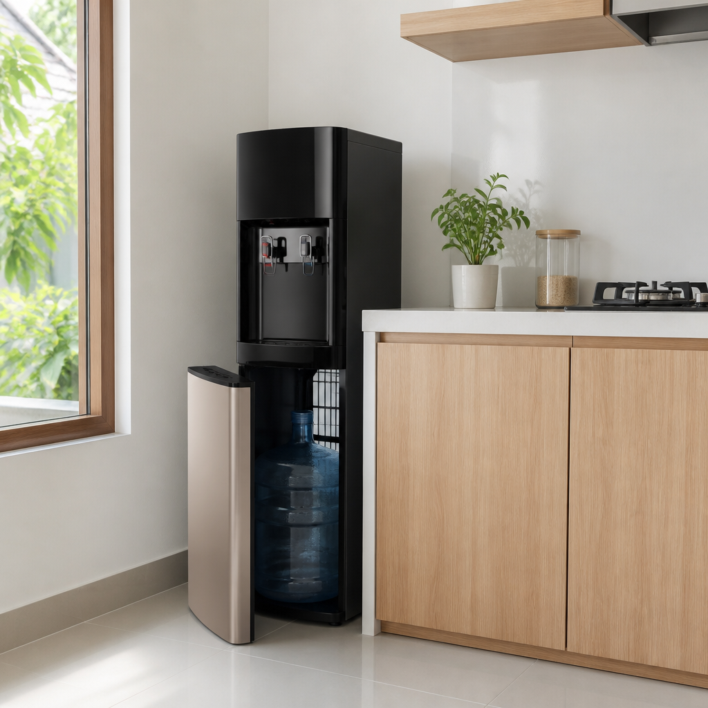 Dispenser galon bawah di dapur untuk kebutuhan keluarga