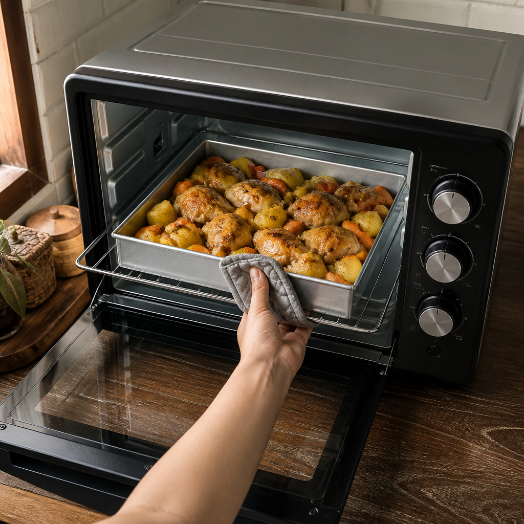 Oven listrik dan loyang untuk menyesuaikan porsi keluarga