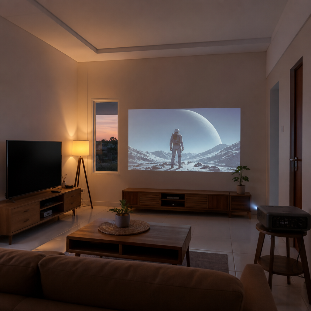 Perbandingan projector atau smart TV untuk hiburan rumah